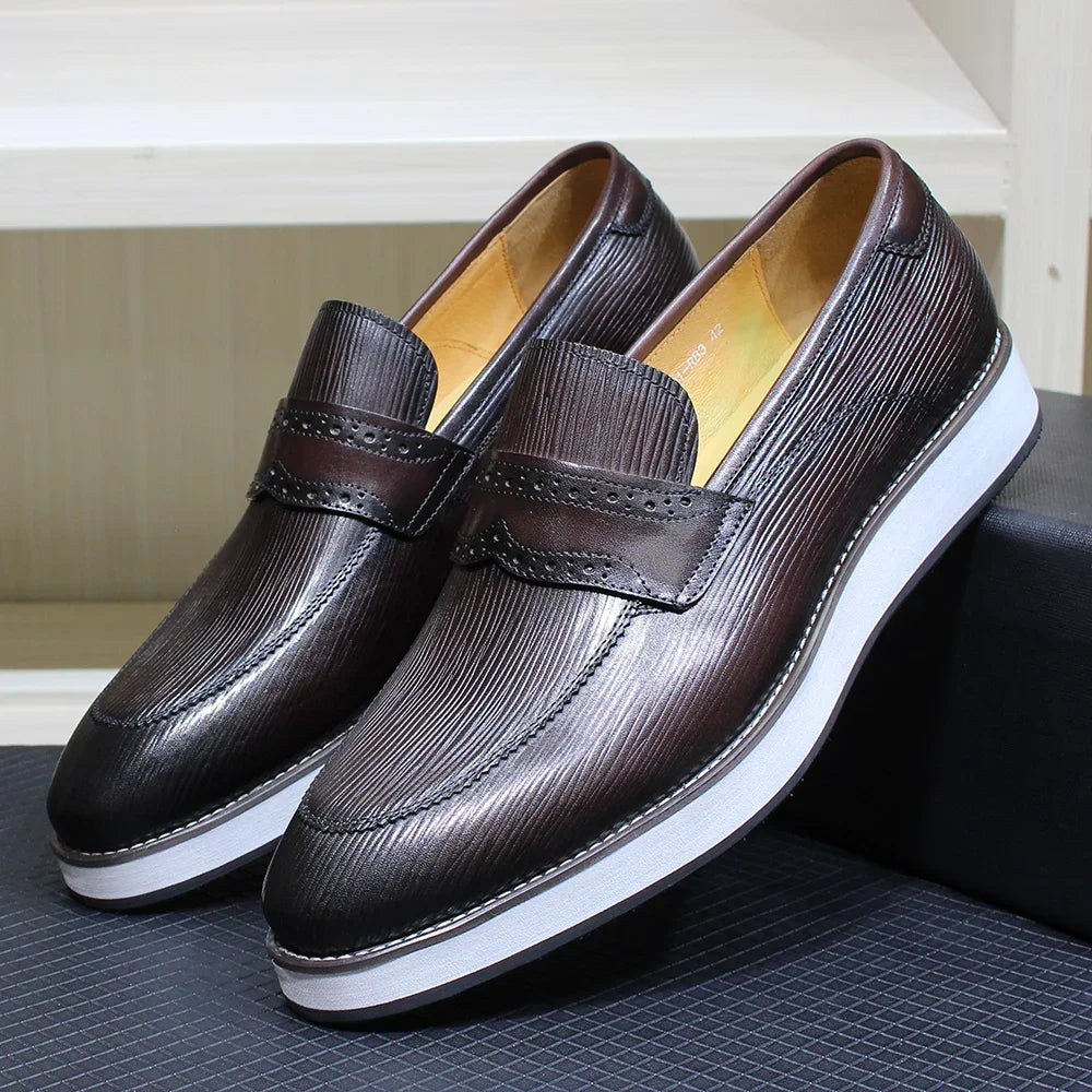 Men's Genuine Leather Loafers Slip-On Casual Shoes Handmade Comfortable Flat Sneakers for Daily Office Outdoor Street Wear