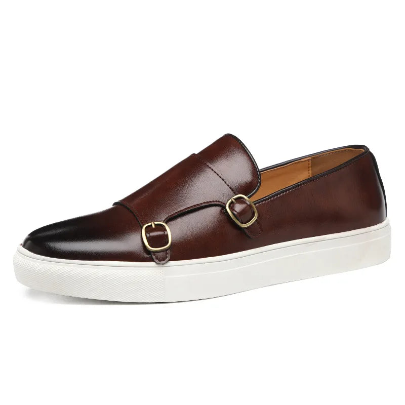 British Style Loafers Men's Slip-on Outdoor Flats Monk Shoes