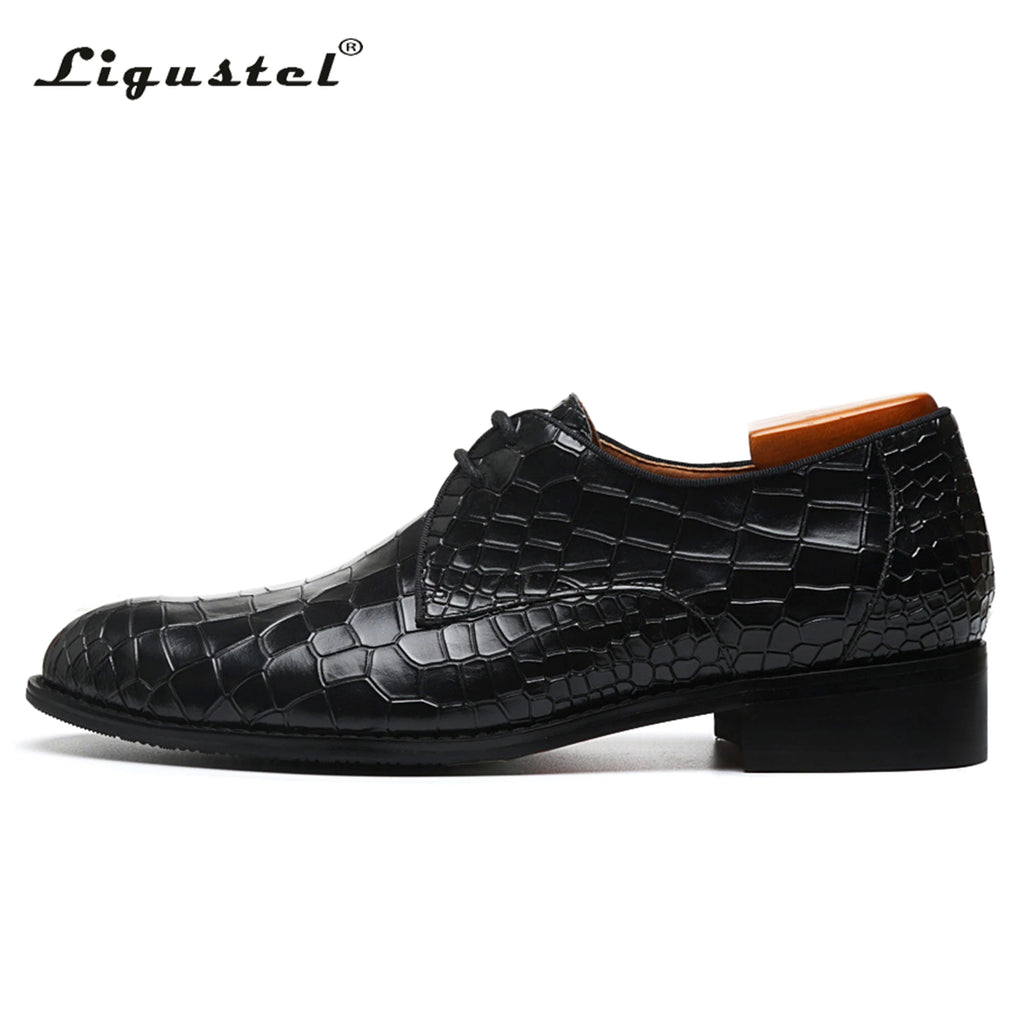 Ligustel Shoes for Men Handmade Black Leather Red Bottom Lace-up Casual Dress Shoes Luxury Wedding Party Oxfords Plus Size 13