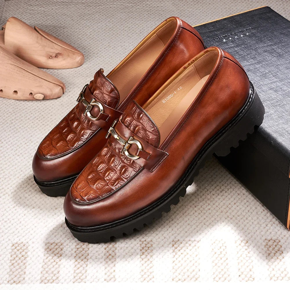 Men's Wedding Party Dress Shoes Genuine Leather Handmade Python Pattern Metal Button Loafers Casual Business Formal Shoes Men