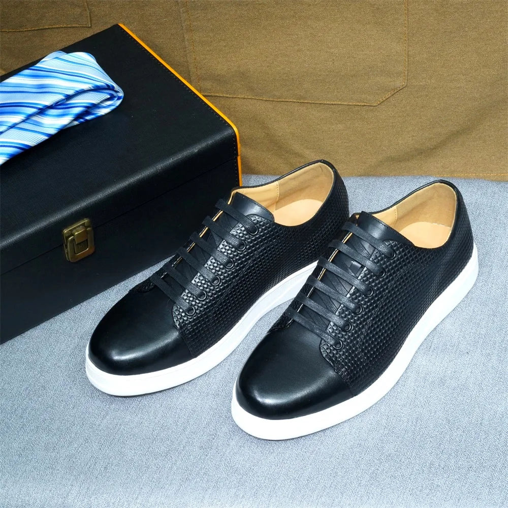 Genuine Leather Men's Casual Sneaker Shoes Lace-Up