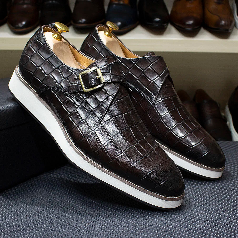 Men's Leather Casual Shoes Crocodile Pattern Luxury