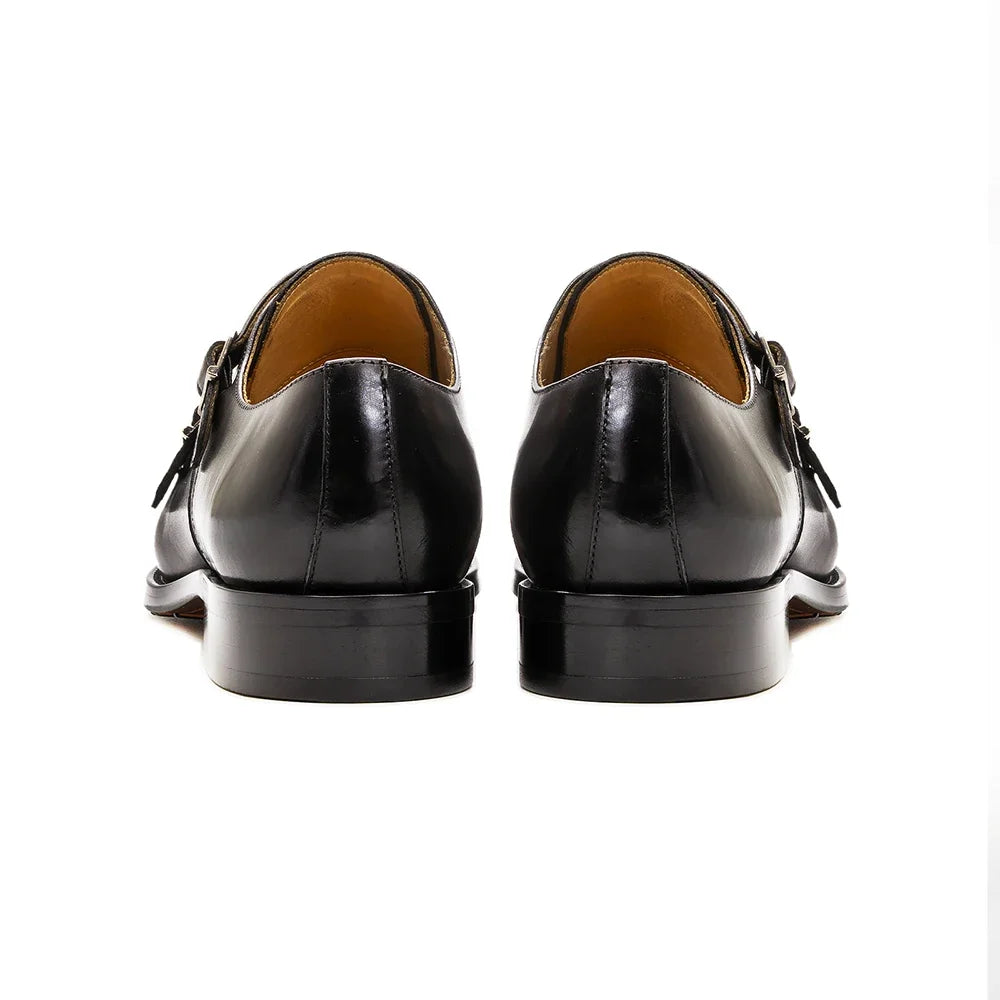 Luxury Genuine Leather Double Buckle Monk Strap Formal Shoes for Men Classic Cap Toe Business Office Wedding Dress Shoes
