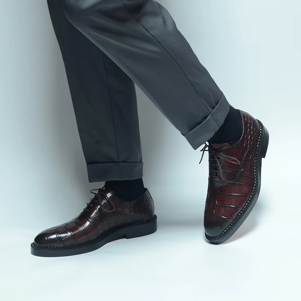 Oxfords Shoe Genuine Cowhide Leather Crocodile Pattern