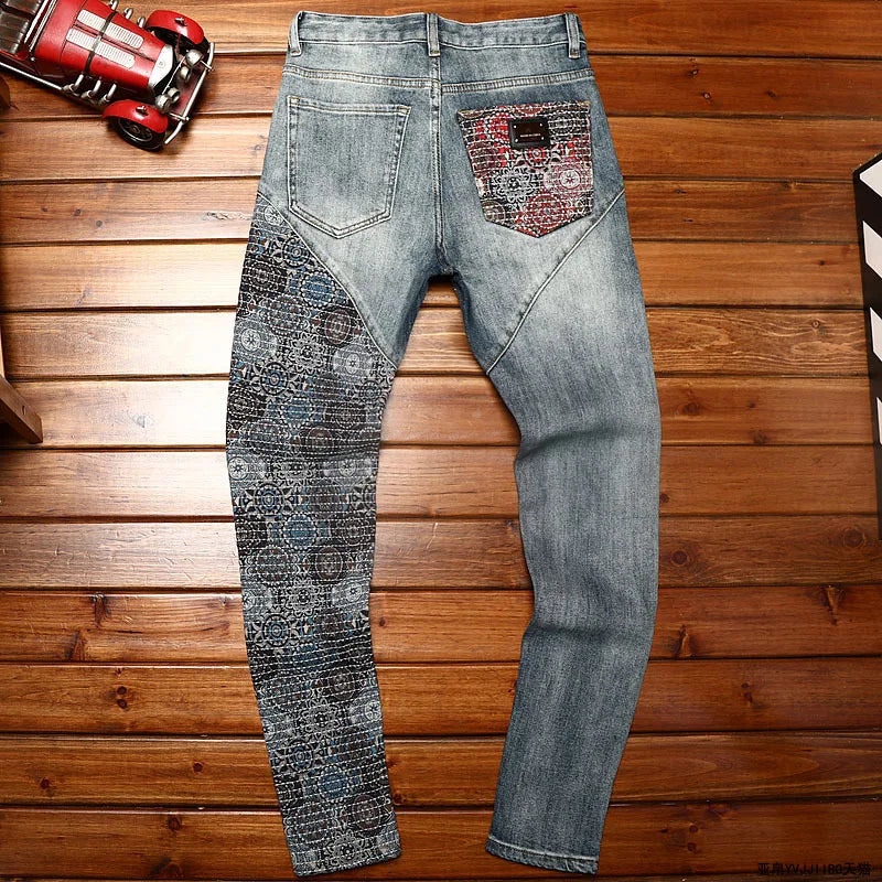 Pattern Embroidered Jeans Men's Fashionable New Men's Street
