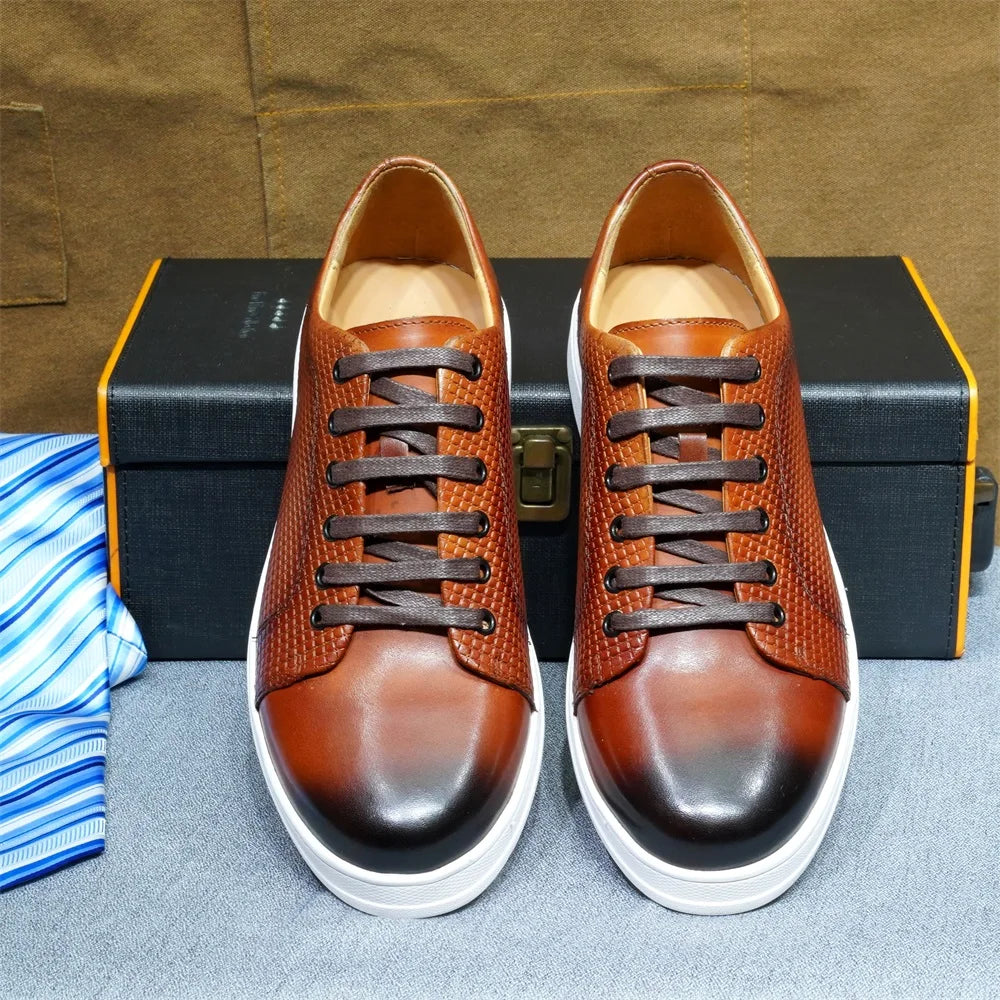 Genuine Leather Men's Casual Sneaker Shoes Lace-Up