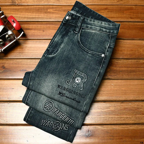 Black Gray Jeans Men's Slim Fit Ankle-Tied Trendy